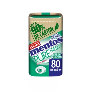 Boite Carton Pure Fresh Fresh Chloro 80 Dragees Sans Sucres - MENTOS