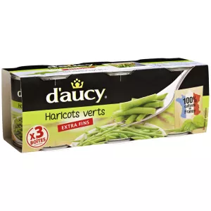 Haricots verts extra fins coupés  les 3 boîtes de 110g -  D'AUCY