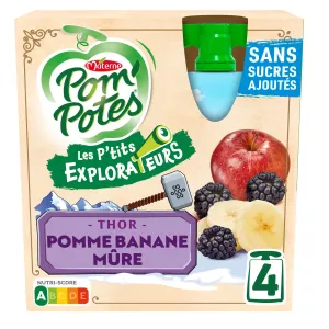 Compotes Les P'tits Explorateurs Thor Pomme Banane Mûre Sans Sucres Ajoutés 4x90g - Pom'potes