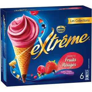 Cônes sorbet fruits rouges fraise, cassis & framboise Extrême Les Collections x6 426 g - NESTLÉ