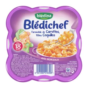 Plat bébé carottes/pâtes coquilles ds 18 mois 260g - BLEDINA