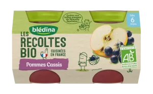 Compotes bébé pommes & cassis BIO dès 6 mois 2x130g - BLEDINA