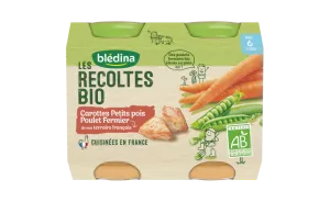 Petits pots BIO carottes/ petits pois/ poulet dès 6 mois 2x200g - BLEDINA