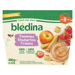 Compote dès 8mois aux rhubarbes & fraises 4x100g - BLEDINA