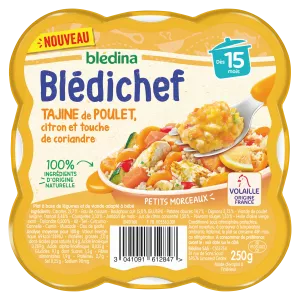 Mtoto gorofa blédichef kutoka miezi 15 tagine ya kuku ya limau na coriander kugusa 250g - BLÉDINA