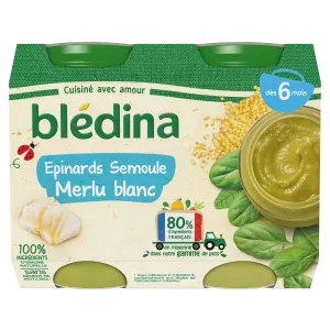 Petit pot épinards semoule et merlu blanc dès 6 mois 2x200g- BLEDINA