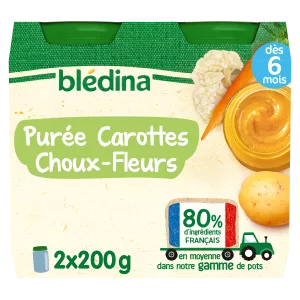 6 महीने से गाजर और फूलगोभी प्यूरी का छोटा बर्तन 2x200 ग्राम - BLEDINA