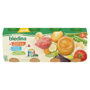Jar ndogo ya mtoto kutoka kwa mboga mboga ya mboga mboga ya mboga mboga, samaki wa mchele wa ratatouille na karoti viazi vitamu 8x200g - BLÉDINA