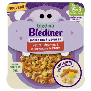 Plat bébé soir dès 15 mois morceaux de légumes à la provençale pâtes Blédiner 200g - BLEDINA