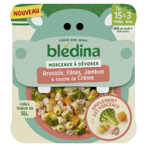 Plat bébé dès 15 mois morceaux de brocolis pâtes jambon et touche de crème 200g - BLEDINA