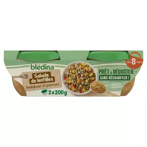 Plat bébé froid dès 8 mois salade de lentilles boulghour poivrons 2x200g - BLEDINA