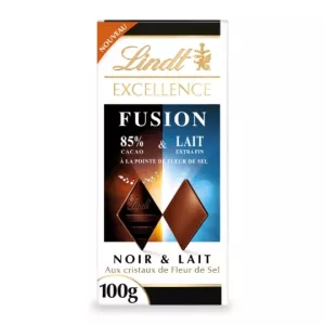 Tablette De Chocolat  Excellence Fusion Noir 85% Cacao & Lait à La Pointe De De Fleur De Sel 100g - LINDT