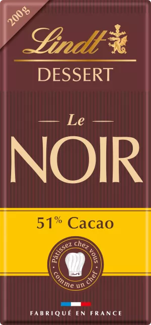 Tablette De Chocolat  Dessert Noir 51% Cacao   200 G - LINDT