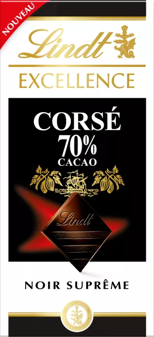 Tablette De Chocolat  Excellence Noir 70% Cacao Corsé  100 G - LINDT