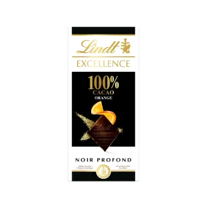 Tablette De Chocolat  Excellence Noir 100% Cacao Orange  50 G - LINDT