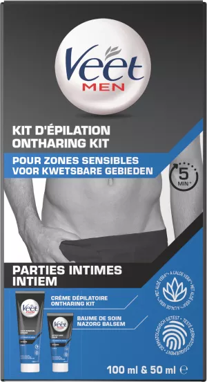 Crème Dépilatoire Total Pro Parties Intimes Zones Sensibles et Baume de Soin Peaux Sensibles 5 Minutes - VEET MEN