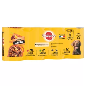 Pâtée pour chien Adulte au bœuf, à l'agneau, au lapin & à la volaille 4x400g - PEDIGREE