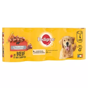 Terrine pour chien Adulte au bœuf & aux carottes 4x100g - PEDIGREE