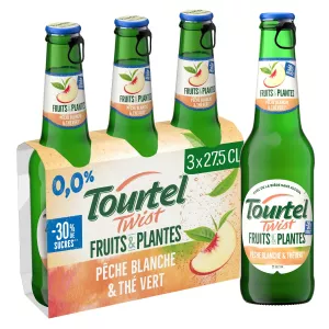 Bière Sans Alcool Aromatisée au Jus de Pêche Blanche et Thé Vert 0,0% 3x27,5cl - TOURTEL TWIST