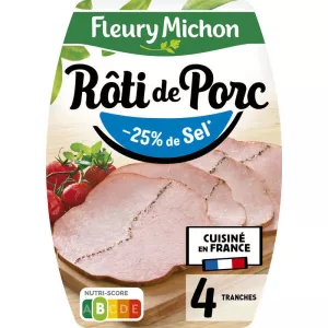 Rôti de Porc Cuit Conservation sans Nitrite Réduit en Sel, 4 Tranches - FLEURY MICHON