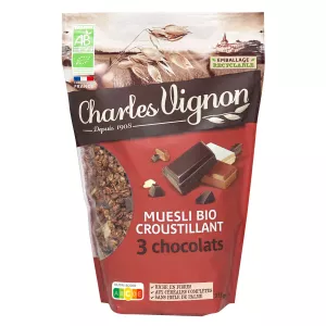Céréales muesli croustillant 3 chocolats Bio 375g - CHARLES VIGNON