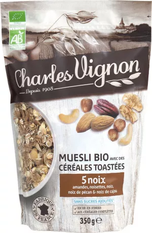 Céréales muesli céréales toastés 5 noix Bio 350g - CHARLES VIGNON
