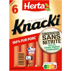 Saucisses Knacki Original 100% Pur Porc Conservation Sans Nitrite , 210g - HERTA