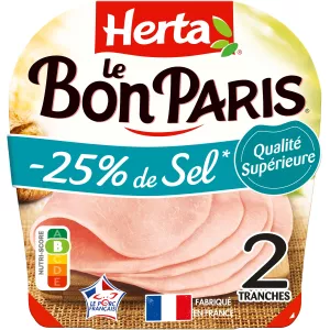 Jamón cocido Le Bon Paris -25 % de sal 2 lonchas 70 g - HERTA