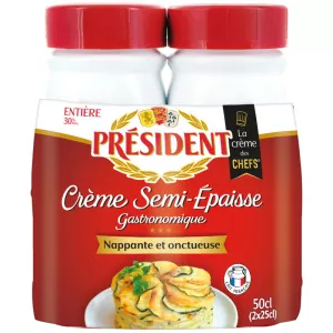 Créme semi épaisse entiére 30% 2x25cl - PRESIDENT