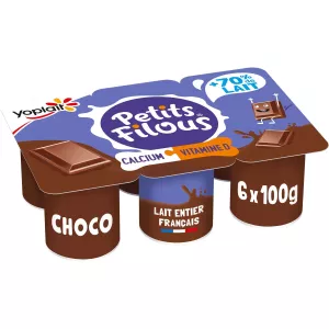 Yaourt enfant petit-suisse au chocolat 6x100g - PETITS FILOUS
