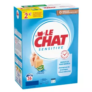 Lessive Poudre Sensitive au Savon de Marseille et Aloe Vera 2,16KG - LE CHAT