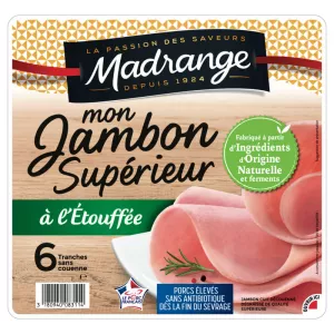 Jambon à l'étouffée s/couenne Sans Nitrite 240g - MADRANGE