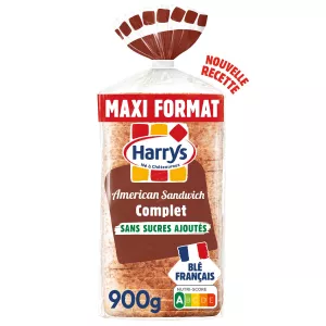 Pain De Mie American Sandwich Complet Sans Sucres Ajoutés Maxi Format Sans Additifs 900g - Harrys