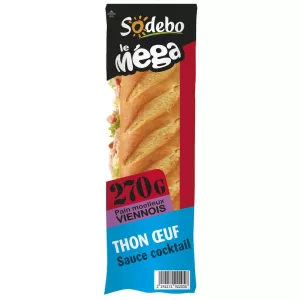 Sandwich baguette pain viennois thon œuf sauce cocktail 270g - SODEBO