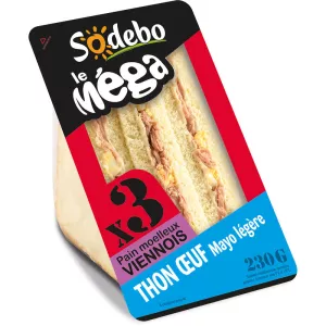 Sandiwch Mega Club Pain viennois moelleux Thon Oeuf 230g - SODEBO