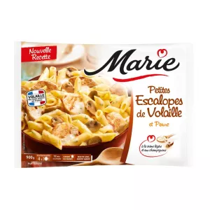 Escalopes de volaille, pennes, crème champignon 900g - MARIE