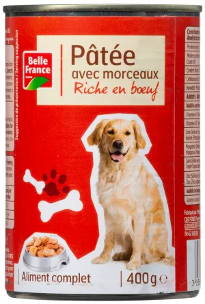 Patee Morc Chien Riche Boeuf  Boite 1/2 400 G - BELLE FRANCE