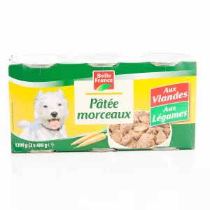 Patê Com Pedaços De Carne E Legumes Para Cães 3x400g - BELLE FRANCE