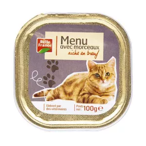 Menu Chat Riche En Boeuf  Barquette 100 G - BELLE FRANCE
