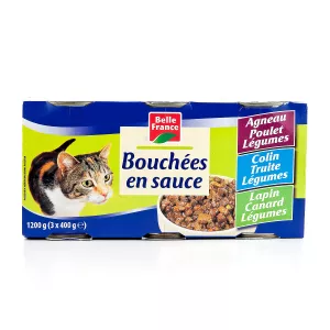Mordidas Em Molho Para Gatos Multivariedades 3x400g - BELLE FRANCE