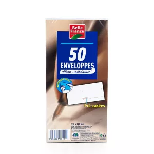 Enveloppe Blanche 110 X 220 Auto Adhesive X 50 - BELLE FRANCE
