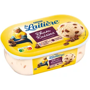 Crème glacée rhum & raisins macérés en bac 490 g - LA LAITIÈRE