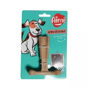 Jouet pour chien os en bambou parfumé au poulet 10cm - AIME
