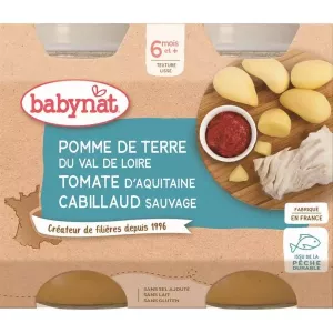 Petit pot pomme de terre, tomate et cabillaud sauvage dès 6 mois, 2 × 200 g - BABYNAT