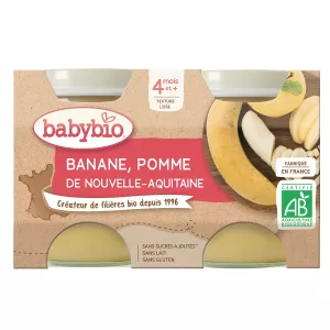 Compotes bébé dès 4 mois pomme banane sans sucres ajoutés Bio 2x130g -BABYBIO