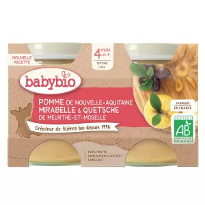Compotes bébé dès 4 mois mirabelle pomme sans sucres ajoutés Bio 2x130g - BABYBIO