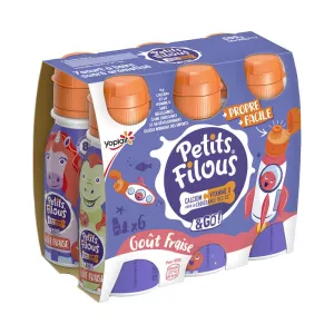 Mtindi wa watoto kunywa Strawberry ndogo iliyoangaziwa Filou 6x100g - PETITS FILOUS