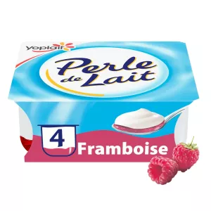 Yaourt aromatisé sur lit de framboise 4x125g - PERLE DE LAIT YOPLAIT