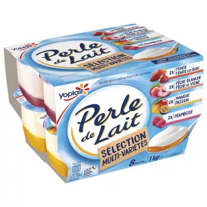Yaourt aromatisé sur lit de fraise pêche mangue passion framboise PERLE DE LAIT 8x125g - YOPLAIT