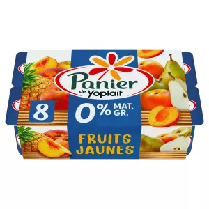 Yaourt aux fruits jaunes pêche abricot poire ananas 0% MG 8x125g - PANIER DE YOPLAIT